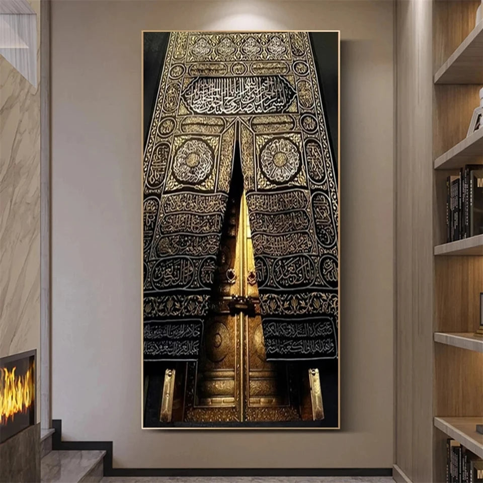 Mosque Golden Doors Kaaba Arabic Text Wall Quran Islamic Diamond Painting Calligraphy 5D Full Diamond Art Muslim Pictures Decor