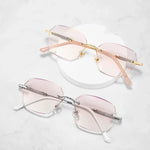 Women's Trendy Diamond Cut Reading Glasses Blue Light Blocking Gradient Far Sight Eyeglasses Unisex Female Retro Rimless Eyewear