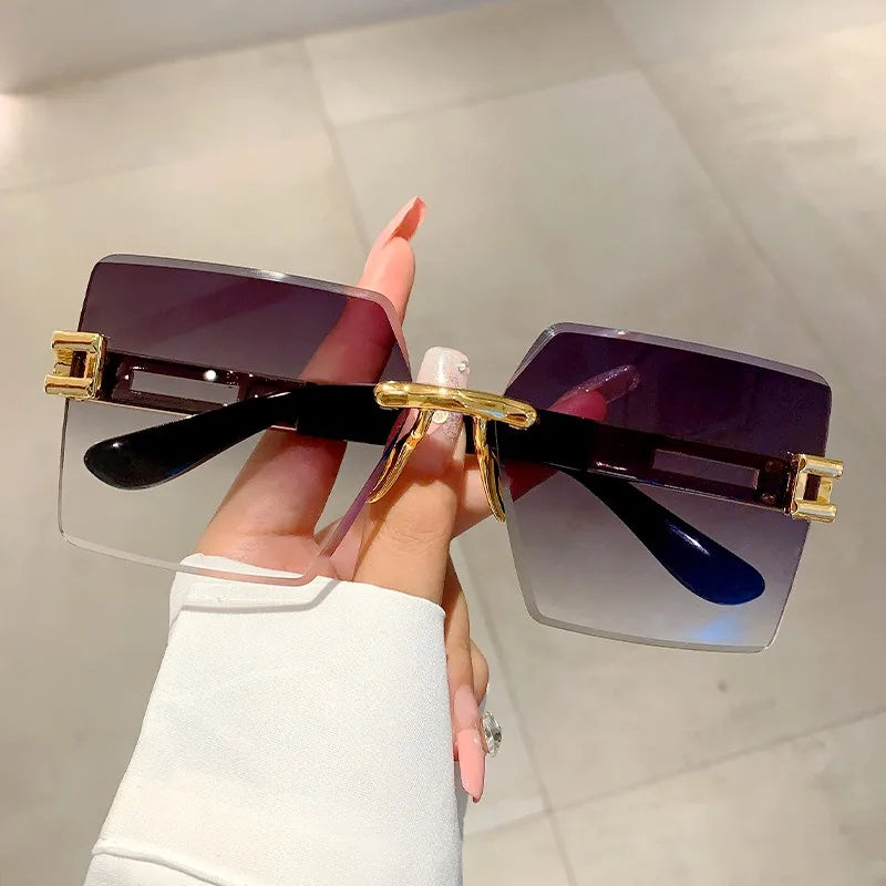 KLASSNUM New Vintage Rimless Square Women Sunglasses Oversized Gradient Eyewear Luxury Brand Designer Sun Glasses Outdoor Shades